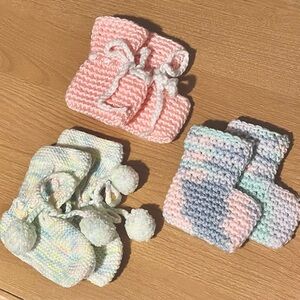 Hand Knitted Baby Booties - Set of 3